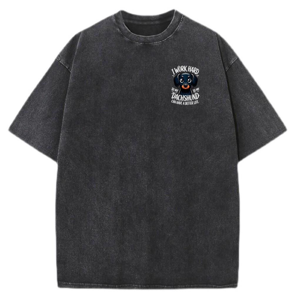 Mens Oversized Acid Wash Vintage Cotton Dachshund Better Life Graphic TShirt