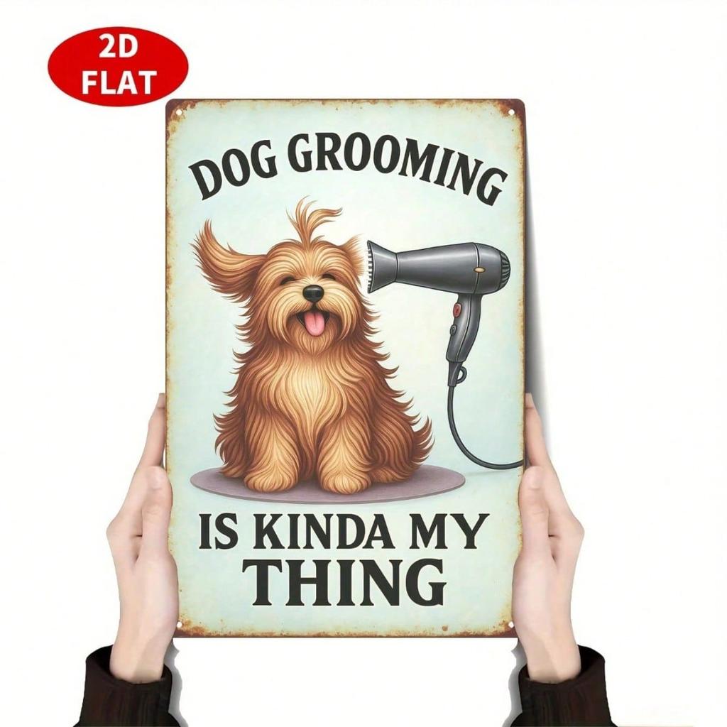 1pc Vintage Dog Grooming Metal Sign, Retro Light Green Poodle & Barkley Wall Decor, Iron Tin Gift for Dog Groomer