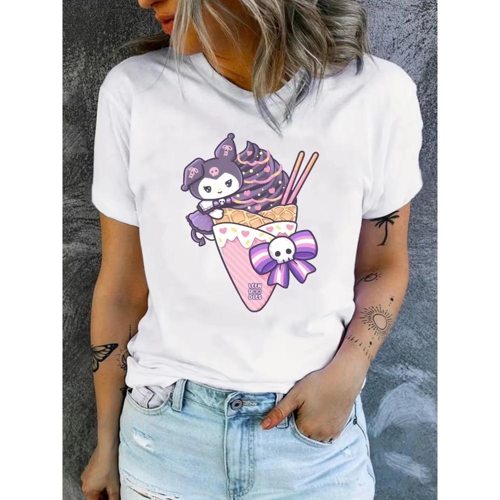 

Fashion Casual Womens Cotton ShortSleeve Cartoon Print Harajuku Shirt Y2K TShirt Plus Size Top Streetwear Soft Cotton S