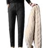 Męskie ciepłe spodnie Zimowe pluszowe, pogrubione spodnie Wiatroszczelne, odporne na zimno Spodnie z prostymi nogawkami Jednokolorowe Wygodne spodnie utrzymujące ciepło Plus rozmiar