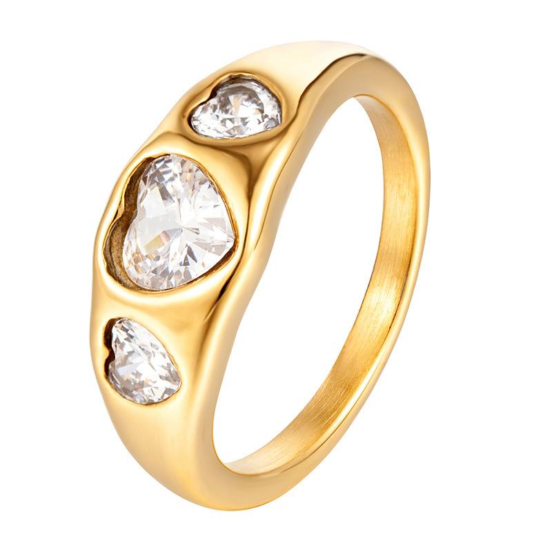 Love Zircon Diamond Ring Women's Niche High-end Light Luxury Ring Titanium Steel Electroplating Jewelry