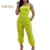 Women Jumpsuit Sleeveless Color Matching Printed Lace-up Bow Cross Back Pockets Ankle-banded Backless High Waist Lady Commute Party