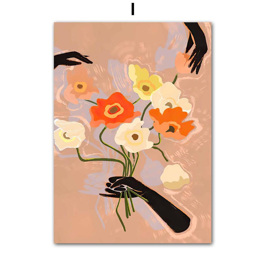 Retro Line Girl Lemon Flower LeafVase Abstract Gallery Poster And Prints Wall Art Canvas Painting Pictures For Living Room Decor