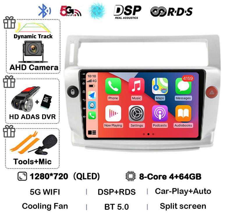 Android 14 Carplay Auto For Citroen C4 C-Triomphe Quatre 2004-2014 Car Radio Multimedia Video Player Head Unit Stereo 360 Camera