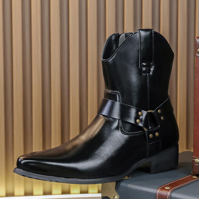 Vintage Cowboy Boots Luxury Men Chelsea Boots Leather High Top Punk Boots Outdoor Man Western Boots Pointed-Toe Biker Boots Men