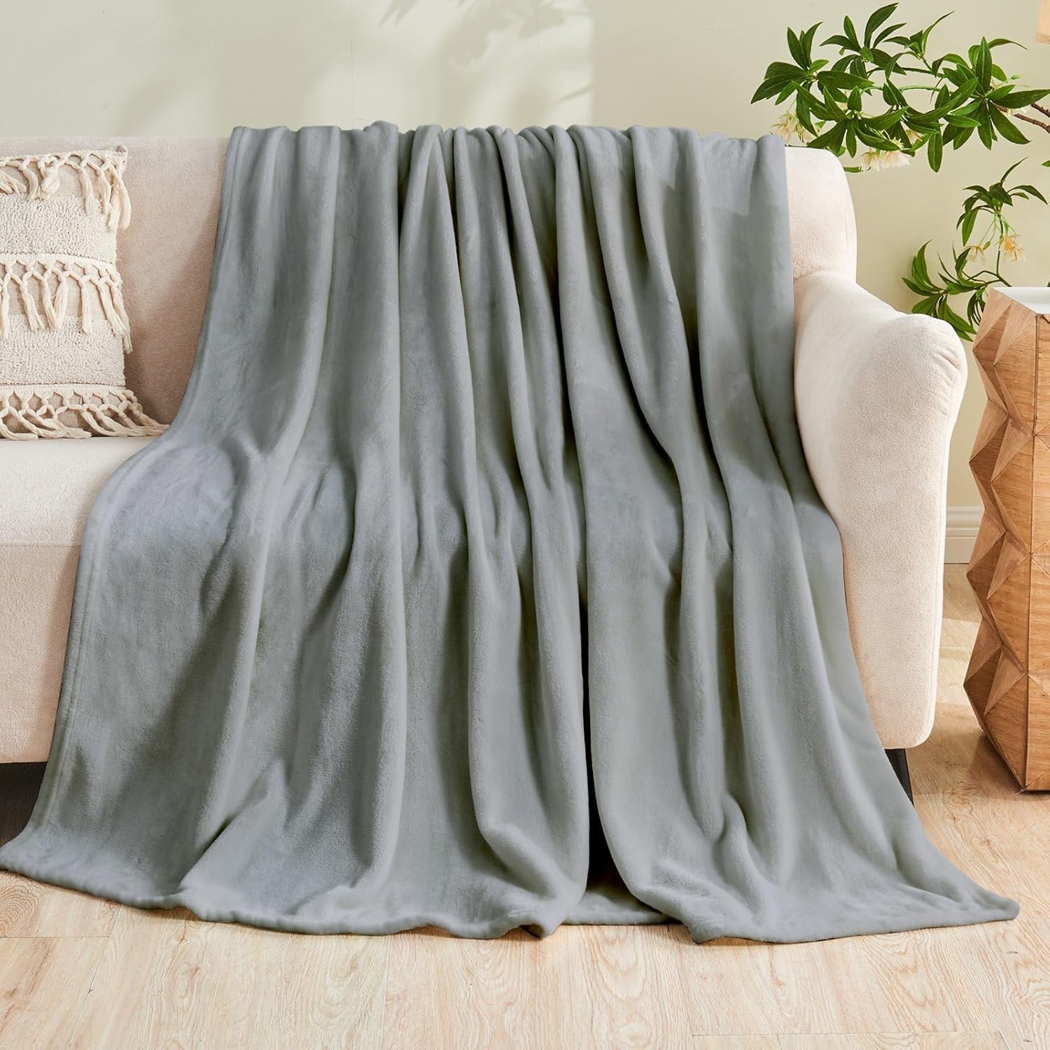 

Gogreen Cozy Flannel Throw Blanket Ultra Soft Lightweight Microfiber for Home Decor Twin x Blue Yellow Plaid 100x150cm