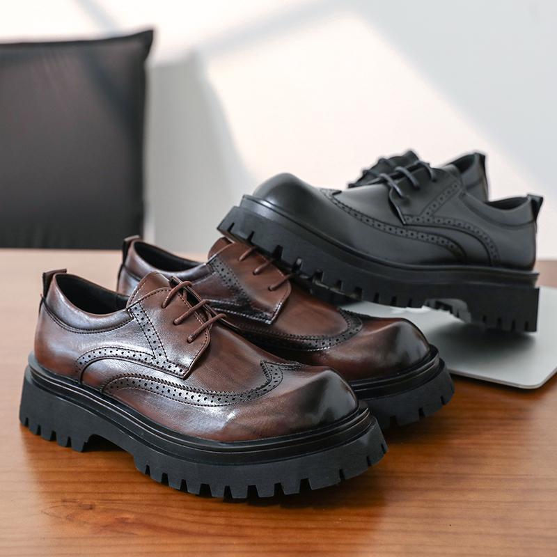 Fashion Men Business Brock Thick-soled Leather Shoes Men Casual Lace-up Business Durable Training Leather Shoes Social Shoes Size 38-46