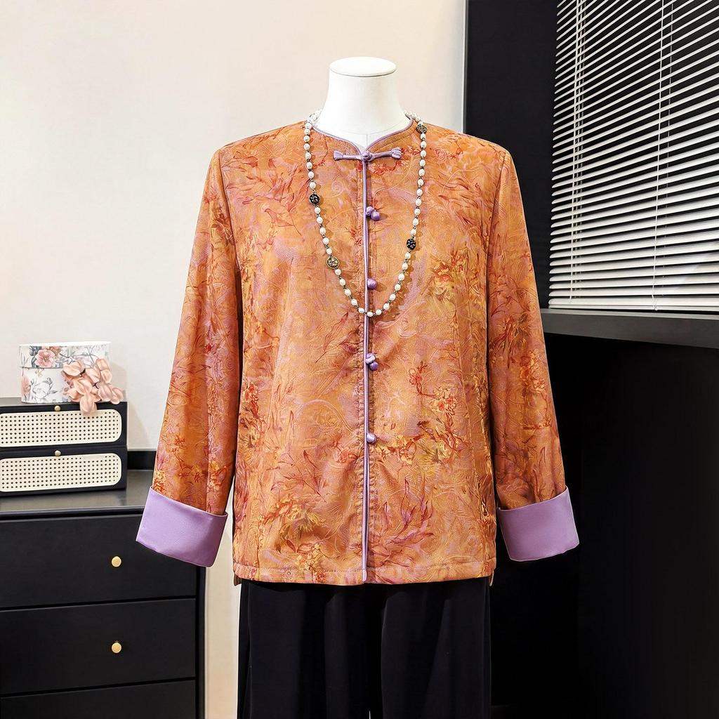 Elegant Chinese Style Spring Jacket for Middle-Aged and Elderly Women – Dignified and Fashionable Cardigan Top