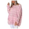 Women's Solid Color Contrast Striped Pullover Round Neck Loose Sweater Sweater
