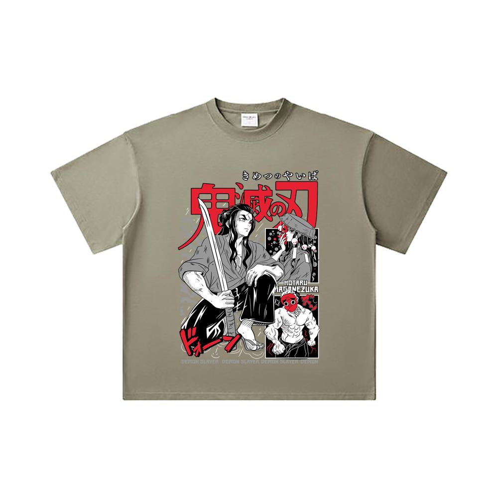 260 GSM Doppelgarn 32er Zählart 100% Baumwolle Demon Slayer V94 Haganezuka Druck Unisex Schweres Baumwoll-T-Shirt