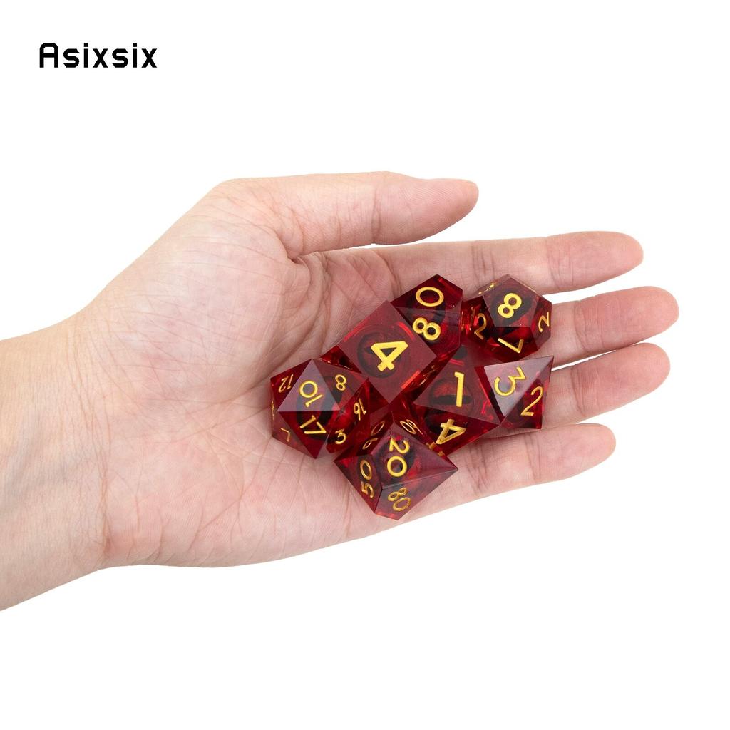 7 Pcs Red Eyeball Golden Number Sharp Edge Resin Dice Polyhedral Dice Suitable for Role-Playing RPG Board Game