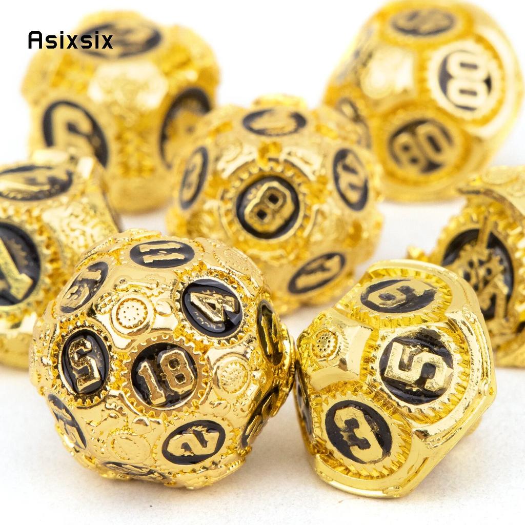 7 sztuk złote czarne koło zębate metalowe kostki solidny metalowy zestaw kości wielościennych nadaje się do odgrywania ról RPG gra planszowa gra karciana