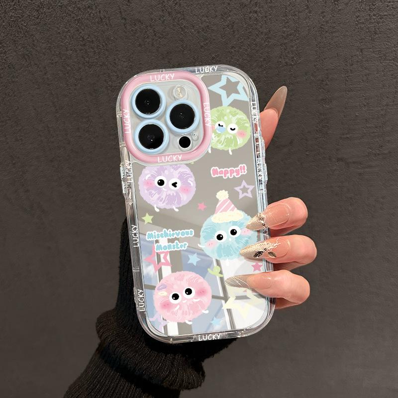 Colored Coal Balls Suitable for Apple 16promax Mobile Phone Case Iphone15plus Mirror 14 13 Anti Fall 17 Women