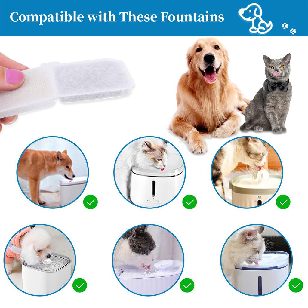 Dog Water Fountain Filter Replacement 6/12Pack Rectangle Carbon Filters for Large Capacity Automatic Pet Fountain