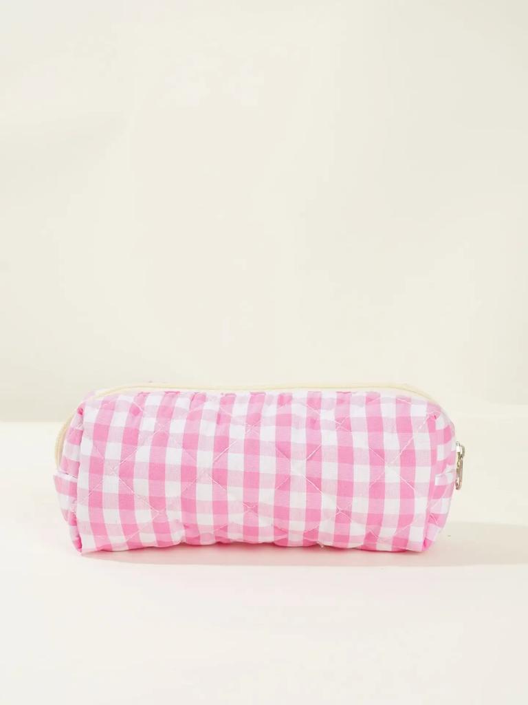 1pc Large Travel Multicolored Plaid Makeup Storage Bag Girls Brush Cosmetic Pouch Bag School Supplies Checkered Pencil Bag