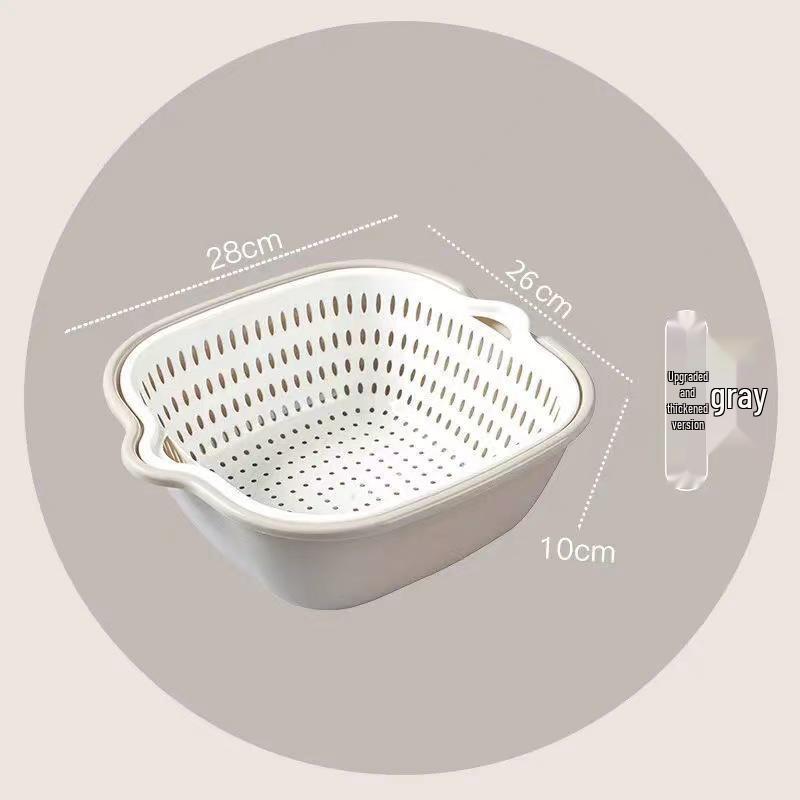 Thickened Double-Layer Vegetable Washing Basin Set - 6-Piece Multifunctional Kitchen Drainer Basket