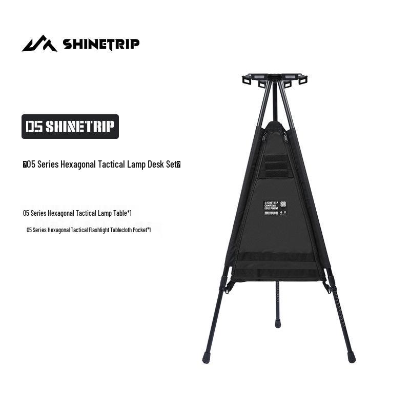 Mountain Fun Hexagonal Camping Table: Portable with 19 Lights, Lifting Storage Rack, and Detachable Aluminum Alloy Design.