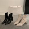 High-heeled short boots women's 2025 new autumn and winter design sense niche pointed thin boots patent leather thick-heeled boots leather shoes