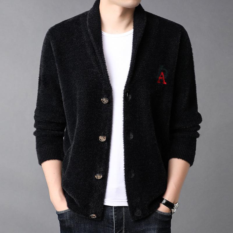 Knit Mink Cardigan Men Autumn and Winter New Middle-aged Men Leisure Thick Sweater Mink Coat Men