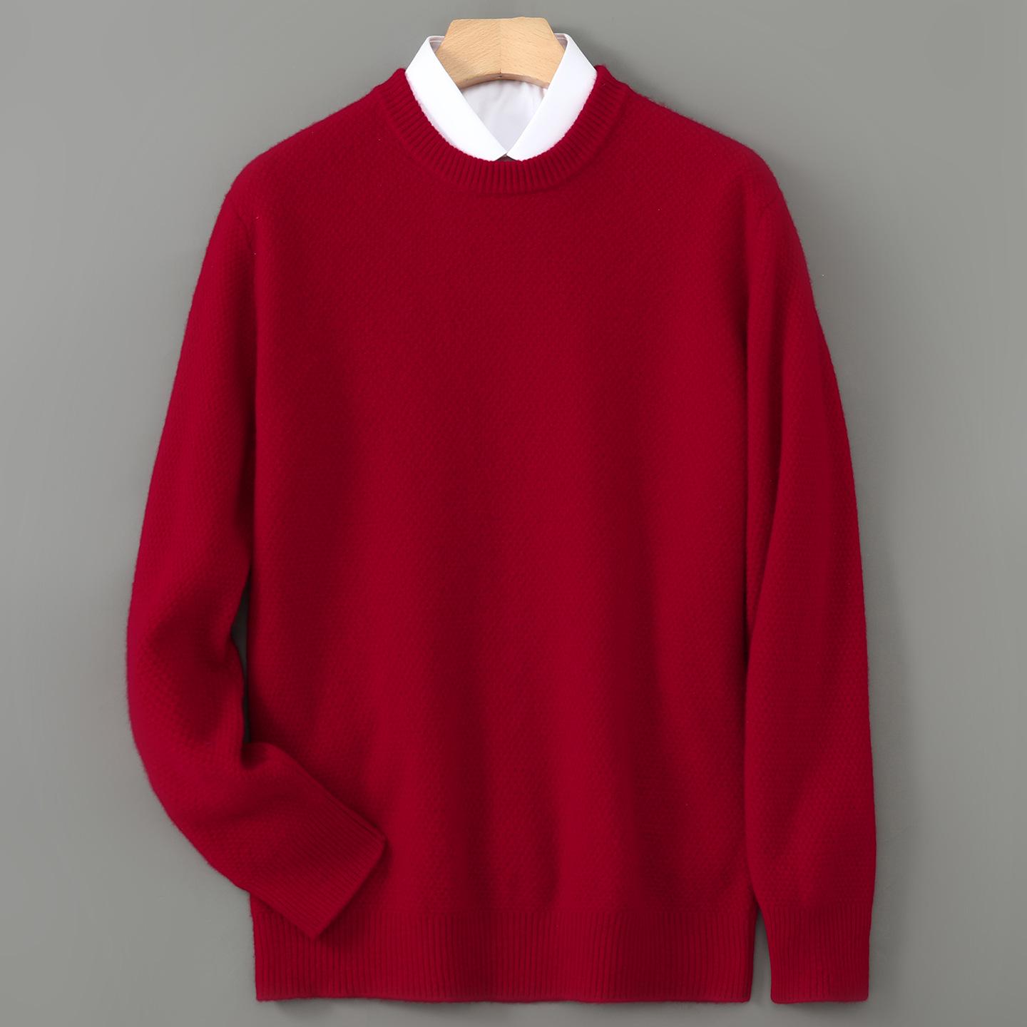 

Men s 7-Needle Honeycomb-Stitch 100% Wool Round Neck Sweater XXL--85-95 kg каштановий/червоний