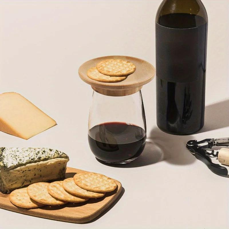 New Bamboo and Wood Red Wine Cup Lid Candle Cup Lid Wine Glass Charcuterie Topper Cooked Food Board Wooden Red Wine Cup Coaster