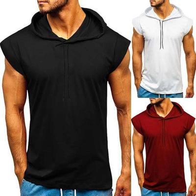 Men's Vest Sleeveless Pullover Hoodies Hooded Tank Tops Muscle T-Shirts Gym
