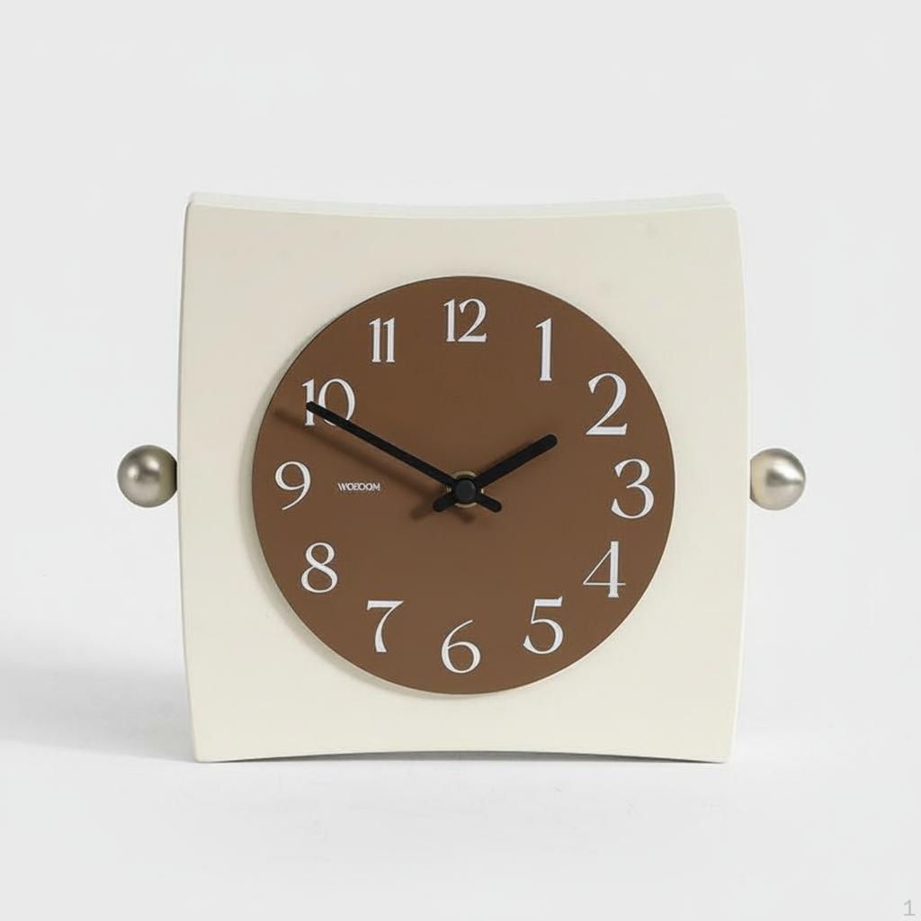 Vintage Table Clock, Decorative Desk Living Room Mantel Decor Dark Coffee Rotating
