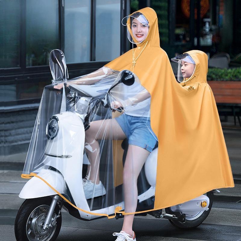 Family-Style Electric Scooter Raincoat: Extra-Large Thickened 3-Person Mother-and-Child Raincoat for Women—Full-Body Protection Against Heavy Rain
