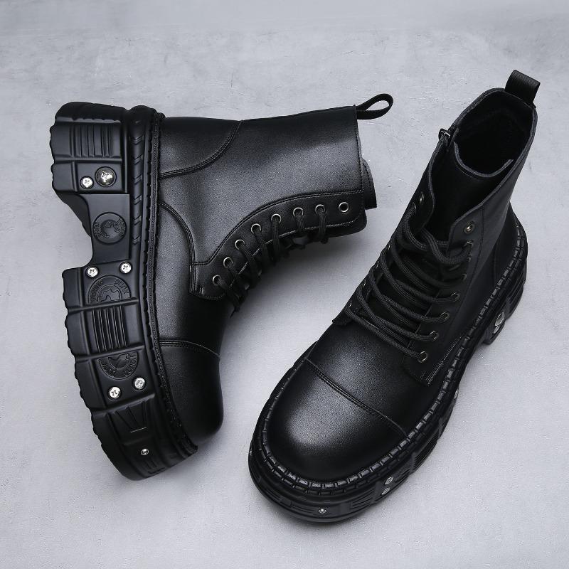 Autumn and Winter New Retro Men's Boots Niche Heightening Martin Boots Men's Dark Punk Muffin Thick-soled Medium Leather Boots