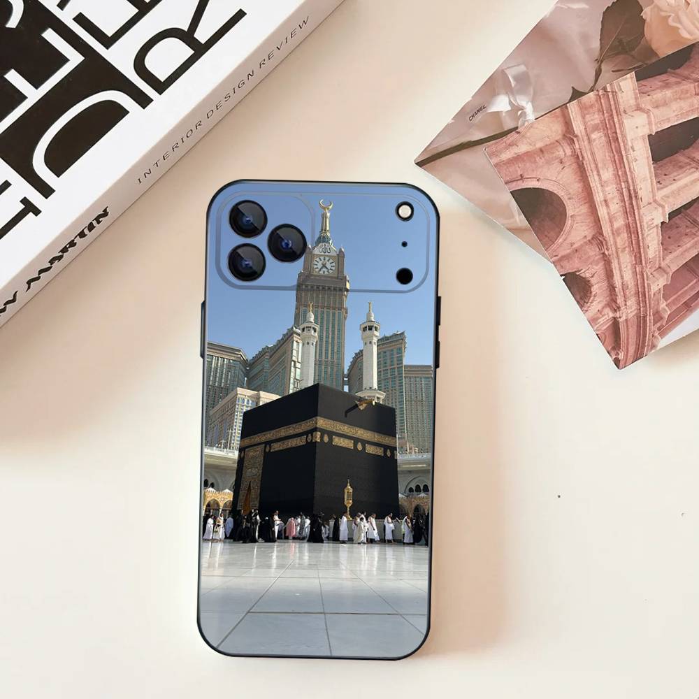 Muslimische und Kaaba Fromme Handyhülle Für iPhone 17,16,15,14,13,12,11,Pro,Max,Plus,E,SE4,Air,Mini Schwarz Präzise Lochpassung