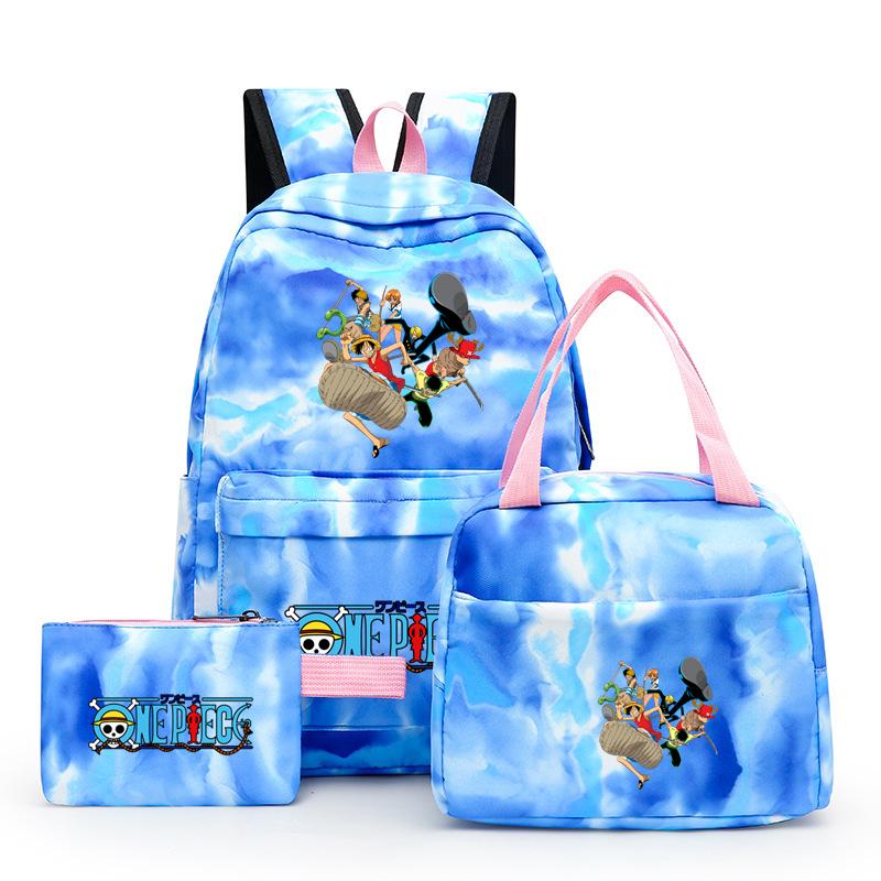 3 stk/sett Tilbake til skolen ryggsekk Anime ett stykke jenteryggsekksett Kawaii skoleelever Gutt Barn Matpakke Blyantboks