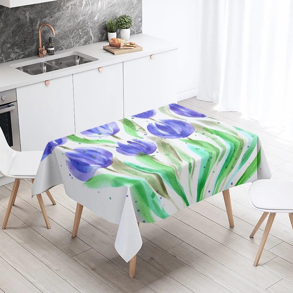 Față de masă cu iepure drăguț, cu plante cu animale, dreptunghiulară, impermeabilă și rezistentă la ulei, masă de restaurant, bucătărie, decorare a casei