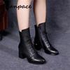 2025 New Leather Women Boots Thicked Velvet PU Women Shoes Women's High-heeled Cotton Keep Warm Winter Boots Zapatos De Mujer
