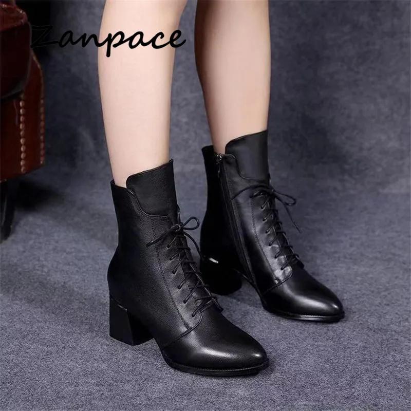 2025 New Leather Women Boots Thicked Velvet PU Women Shoes Women's High-heeled Cotton Keep Warm Winter Boots Zapatos De Mujer