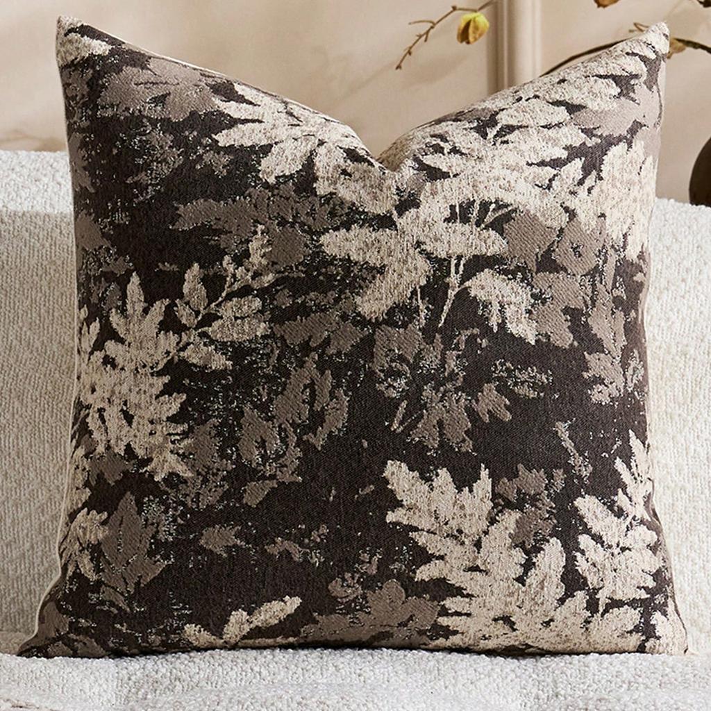 1Pc Vintage Botanical Leaf Pillow Cover, Polyester 2D Double-Sided Print, Soft Square Cushion Case For Sofa & Bedroom, Earth Ton