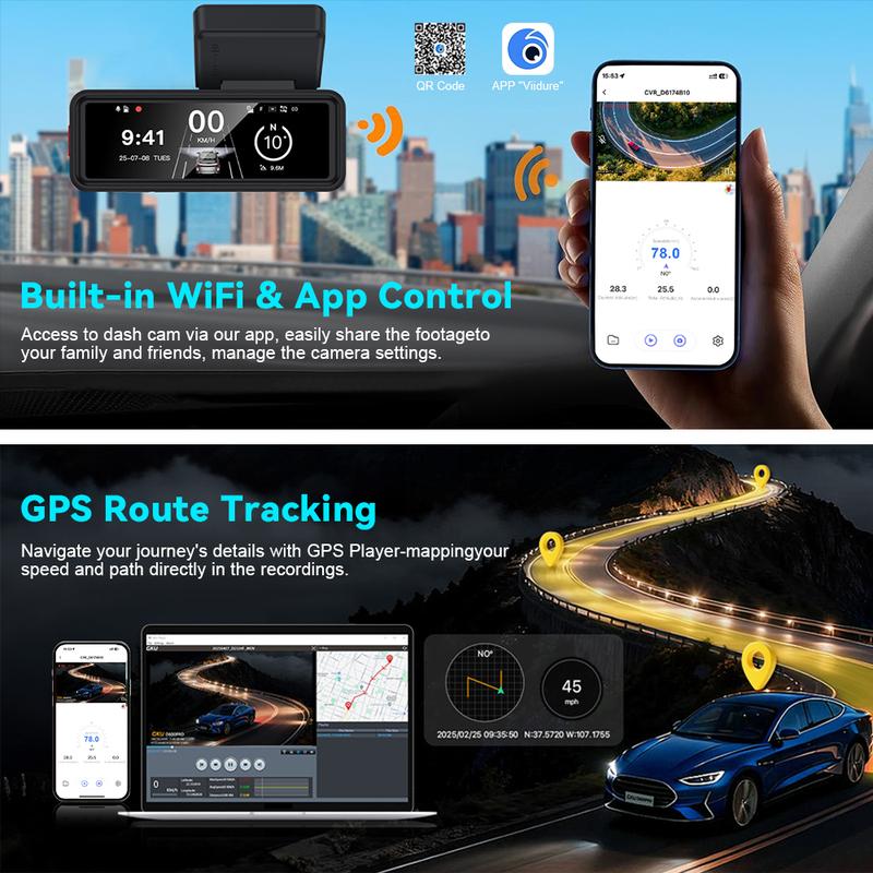 Soam Dash Cam Front And Rear 4K+2.5K Camera DVR  24H Parking Mode 3.2 " IPS Screen Built-in WiFiGPS ADAS Night Vision Car DVR