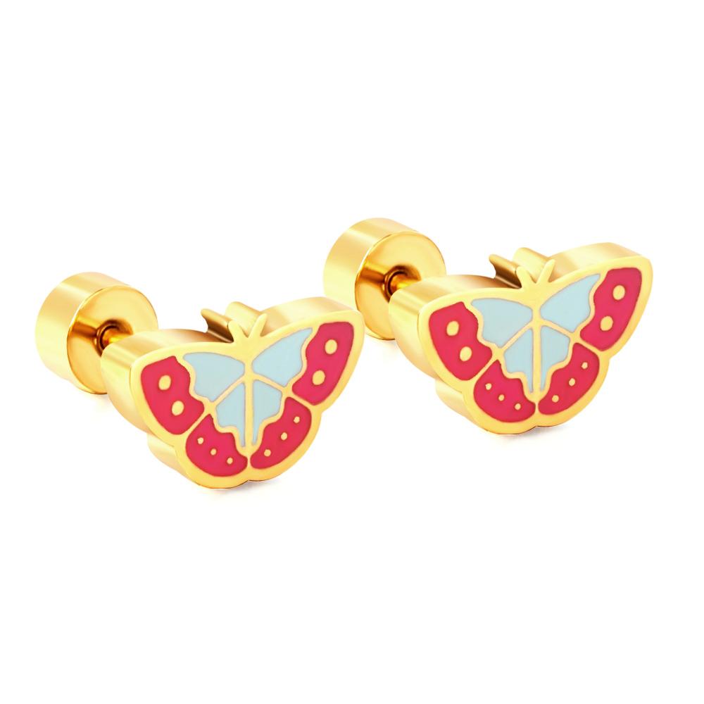 Cute Girls's Tiny Earrings Acrylic Childlike Animals Piercing Small Butterfly Stainless Steel Penguin Studs