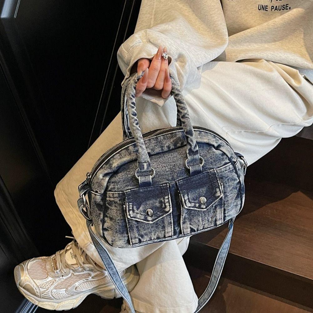 Handbag Retro Denim Bag Underarm Bag Washed Jean Bag Portable Spicy Girl Shoulder Bag  Shopping