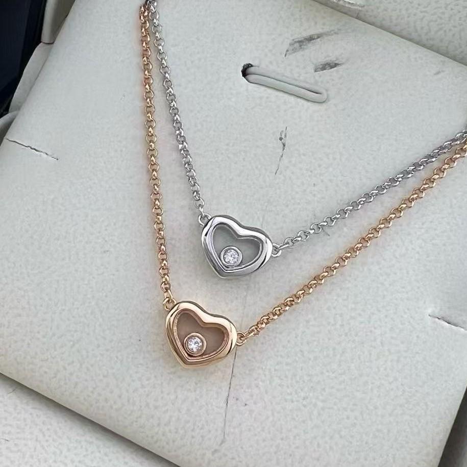 Chopin Herzförmige Bewegliche Diamant Halskette mit 18 Karat Roségold Schlüsselbein Kette - Damen Elegant Leichter Luxus.