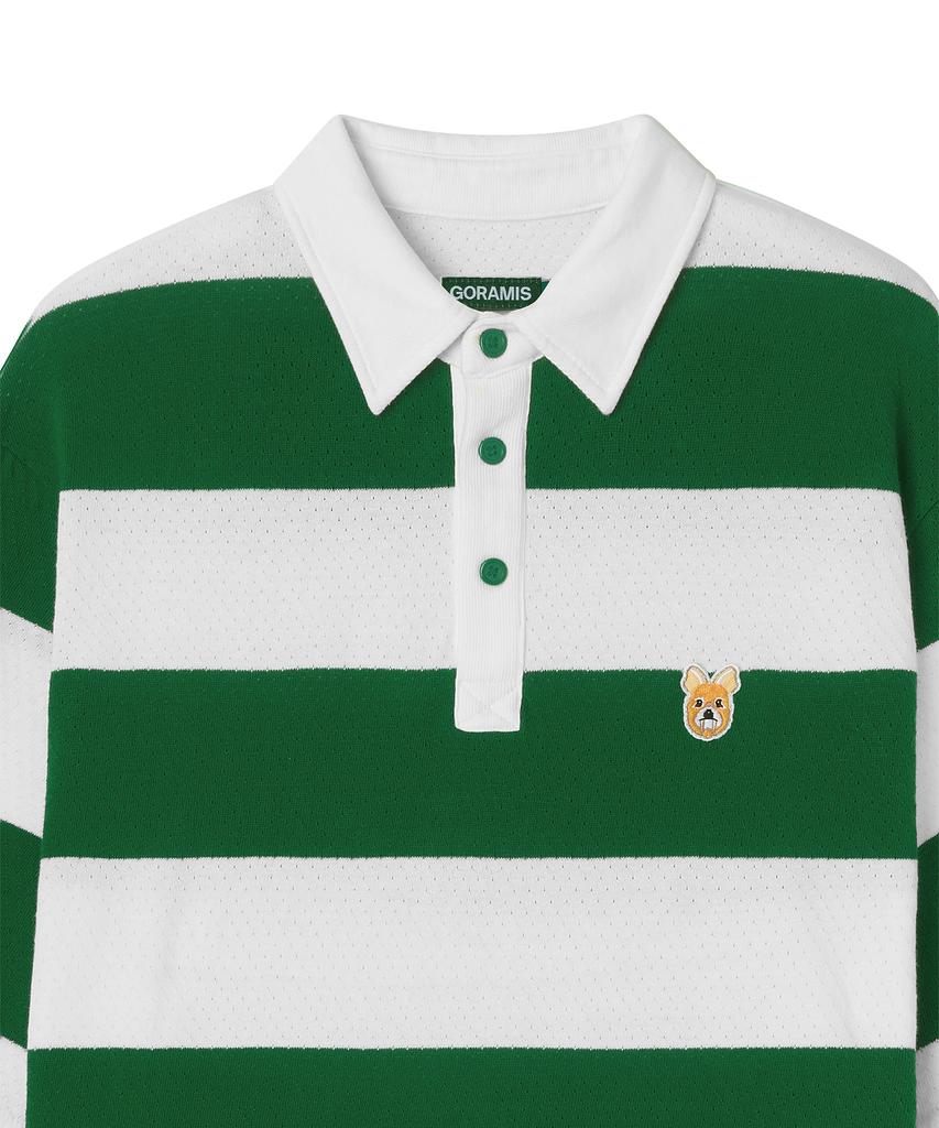 GORAMIS Roe Deer Face Stripe Short Sleeve Rugby Shirt [Green]