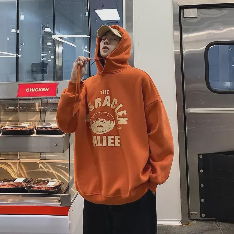 Толстовка с капюшоном для мальчиков в корейском стиле - осенний свободный крой универсальная плюс бархатная вставка повседневная куртка Hong Kong CEC 5XL красный 1457₽