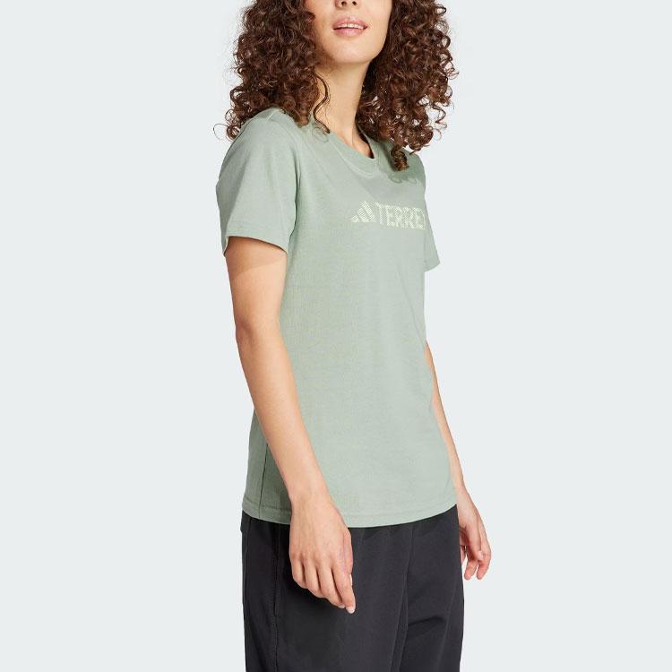 Adidas Letter Pattern Printed Outdoor Sports Short Sleeve T-Shirt Women Tops Silver Gray Green IN4670