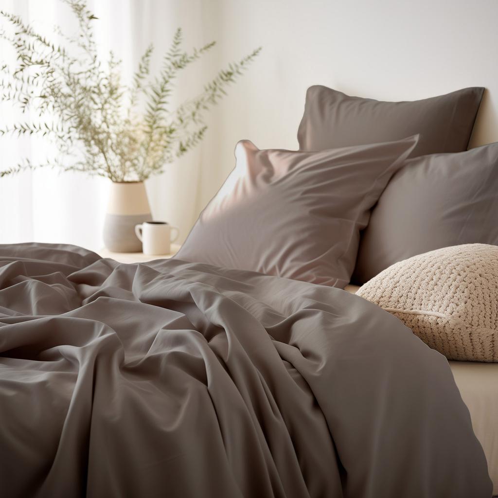 Pillowcase 50x80 cotton satin, dark beige, plain