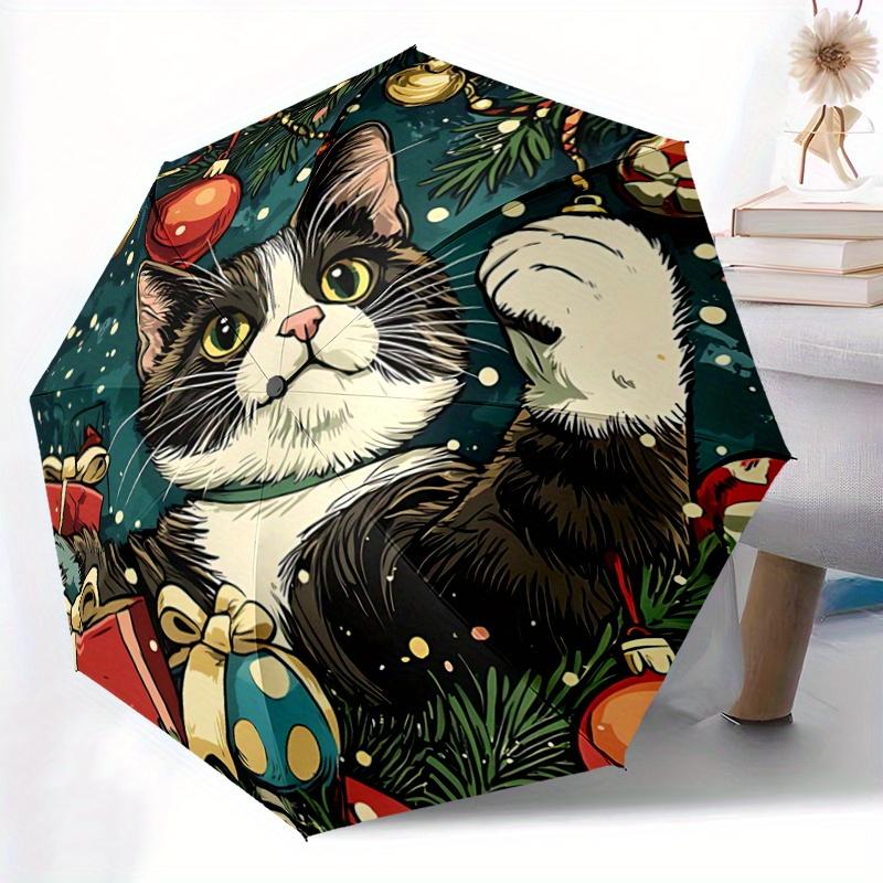 1pc Christmas Cat Automatic Open/CloseUmbrella-CuteUmbrella with Cute Design, Portable 3-Fold Compact Umbrella for Men & Women, Valentine's Day M