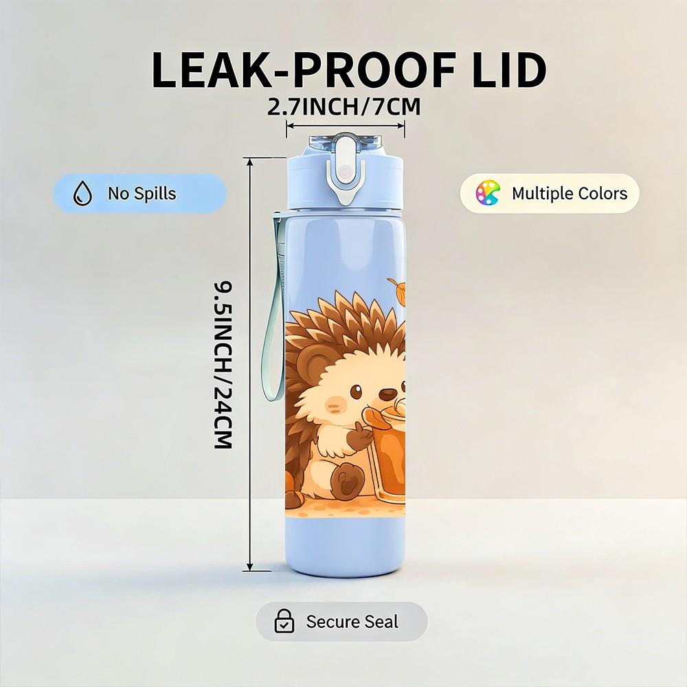 1PC Hedgehog Coffee Autumn Print 750ml Color Plastic Sports Water Bottle Leakproof Flip Straw Lid Suitable for Sports Office Home Use