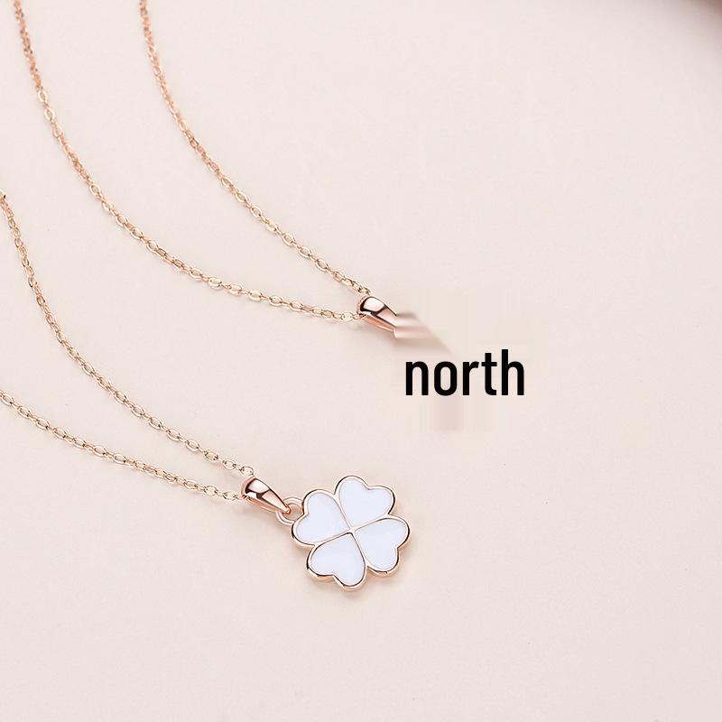 Double-Sided Four-Leaf Clover Heart Necklace: Sterling Silver Clavicle Chain, Women's Summer Korean Fashion, Mori Style Pendant.