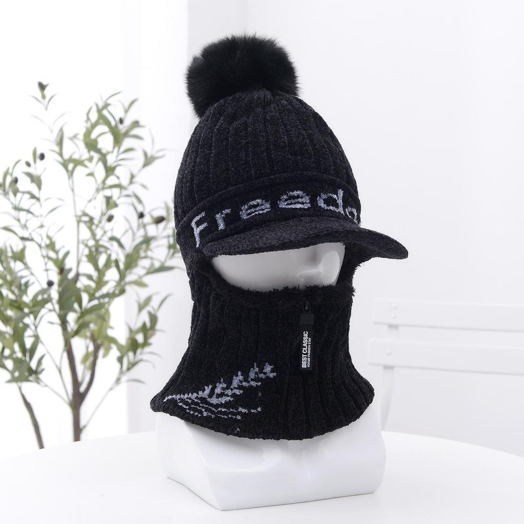 2025 winter wool hat women's cute hairball pullover knitted hat velvet thermal ear protection cycling Lei Feng hat