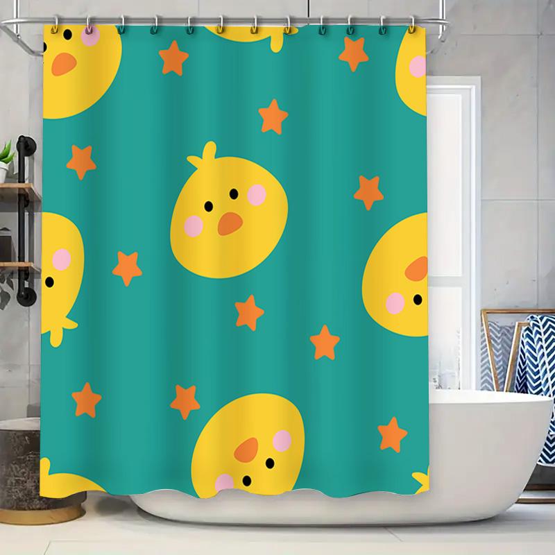 

Adorable Yellow Chick Cartoon Shower Curtain Waterproof Fabric Bath Decoration For Kids Bathroom Decorations Home Accessories Wa W60H190(CM)-1 Pcs