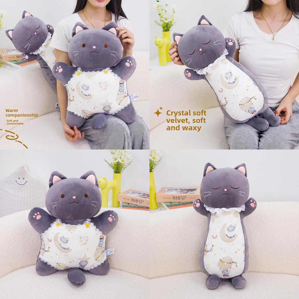 Gray Cat Plush Pillow With Pp Cotton Filling For Kids And Teens Gift