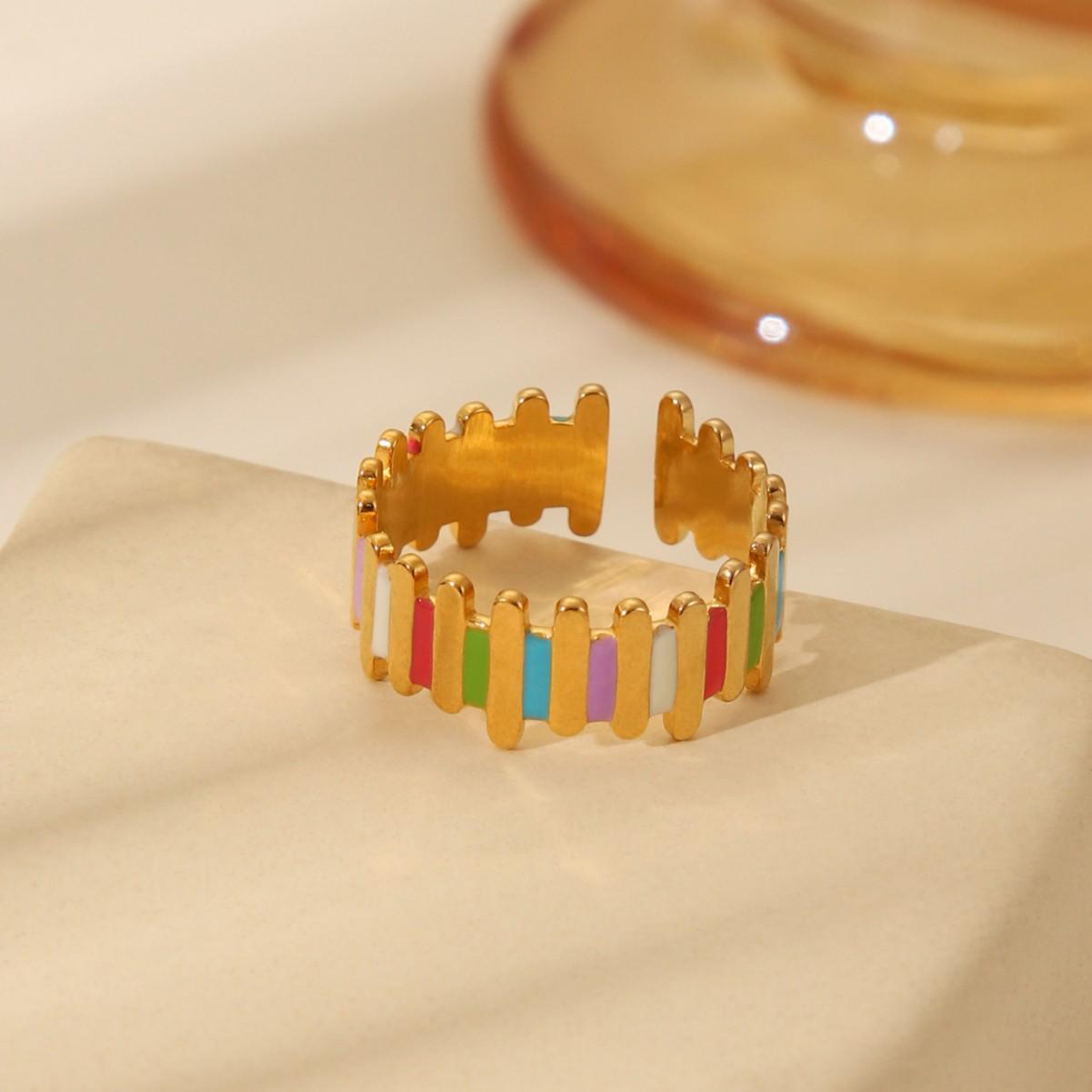 

Korean Style Gold-Plated Stainless Steel Open Ring for Women with Drip Oil Design Adjustable